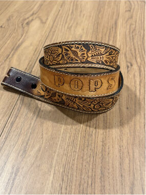 Hand Tooled Leather Belt POPS Custom Western Floral Carved Belt Size 44 Handmade